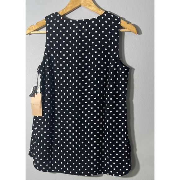 NWT Halogen Scoop Neck Woven Shell Top In Black- Ivory Air Dot Size XS - Picture 14 of 16